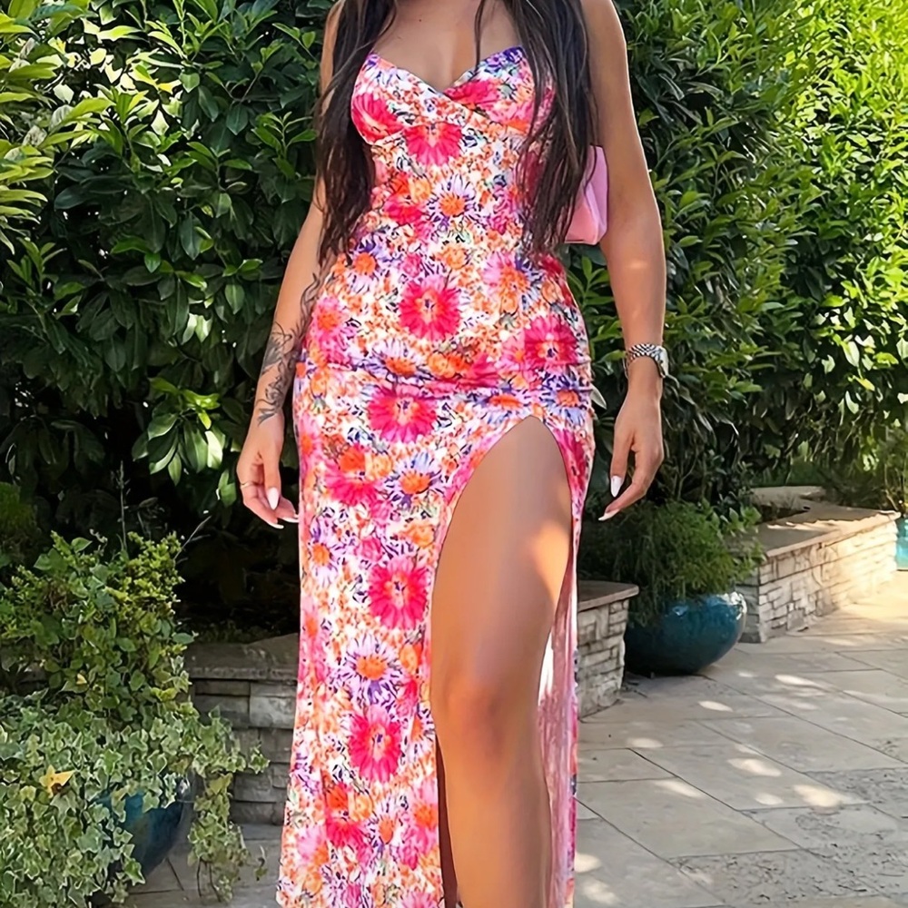 Floral Pink Maxi Dress XS